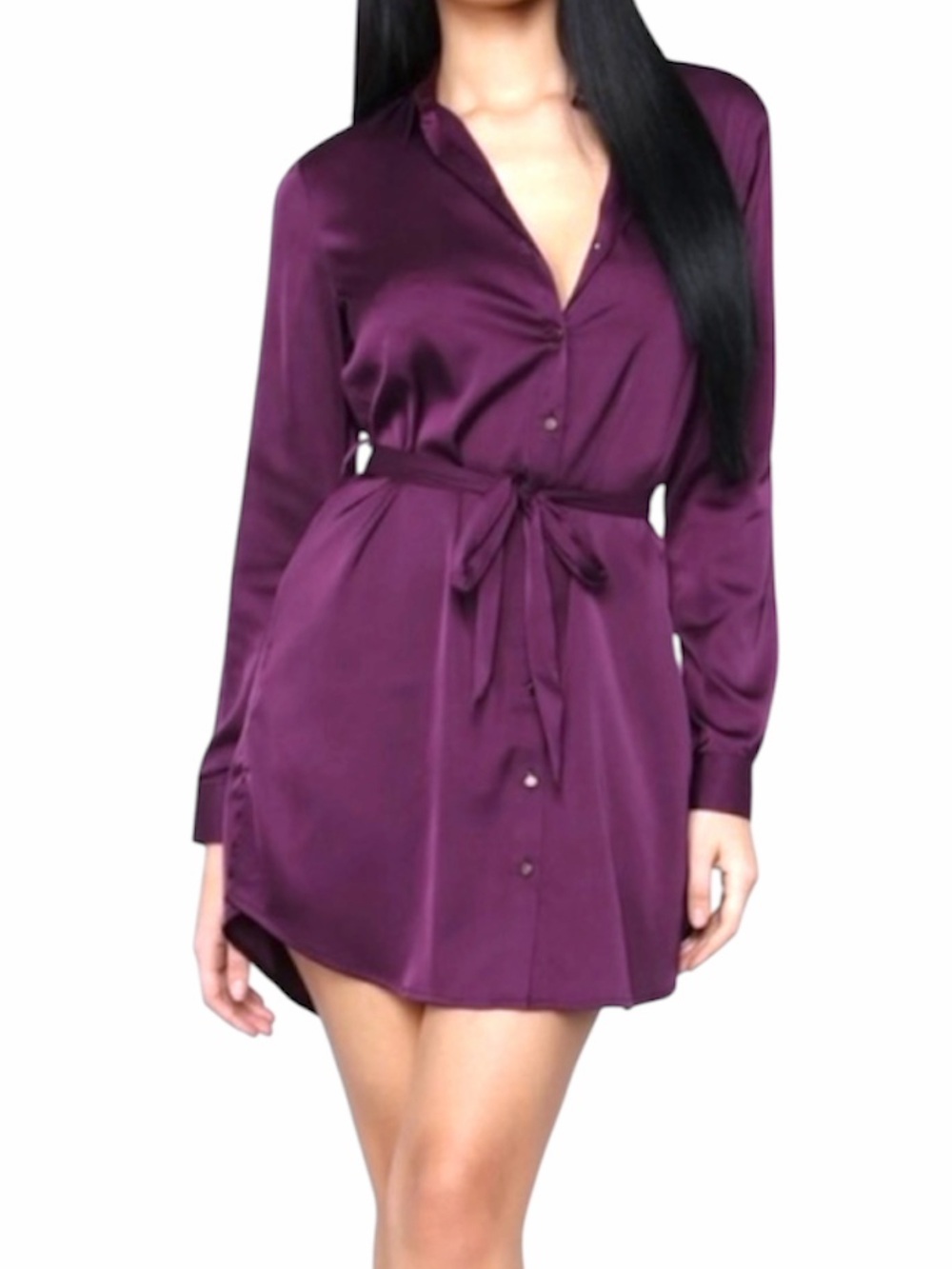 Fashion Nova Purple Satin Button-Front Shirt Dress 💜
